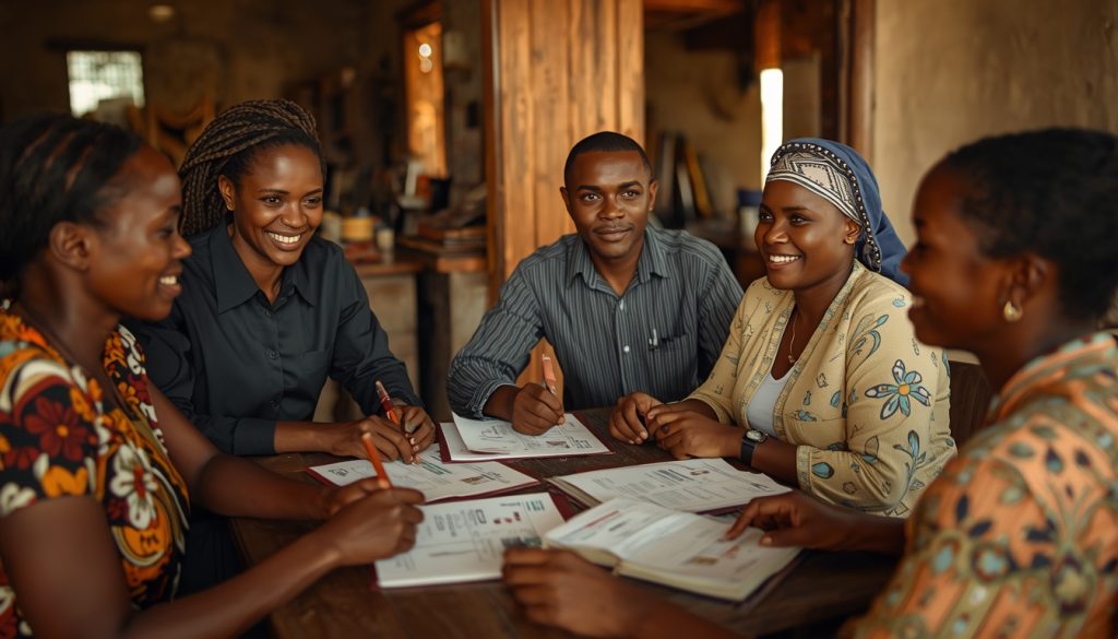 Home lucid origin african small business owners and farmers interacting positively with bank staff 0