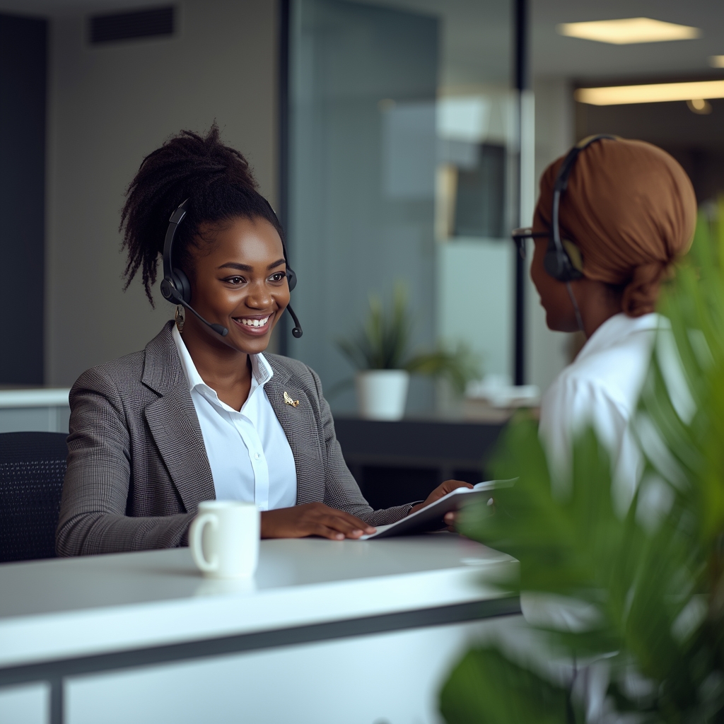 Home lucid origin professional african bank customer service representative assisting a customer a 0