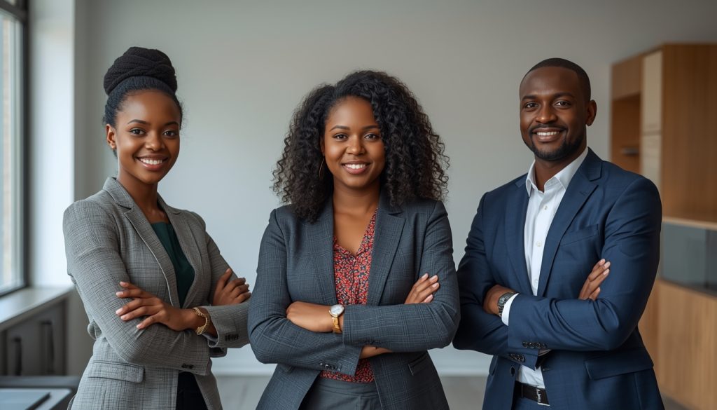 Home lucid origin professional african banking staff standing confidently in a modern microfinance 0